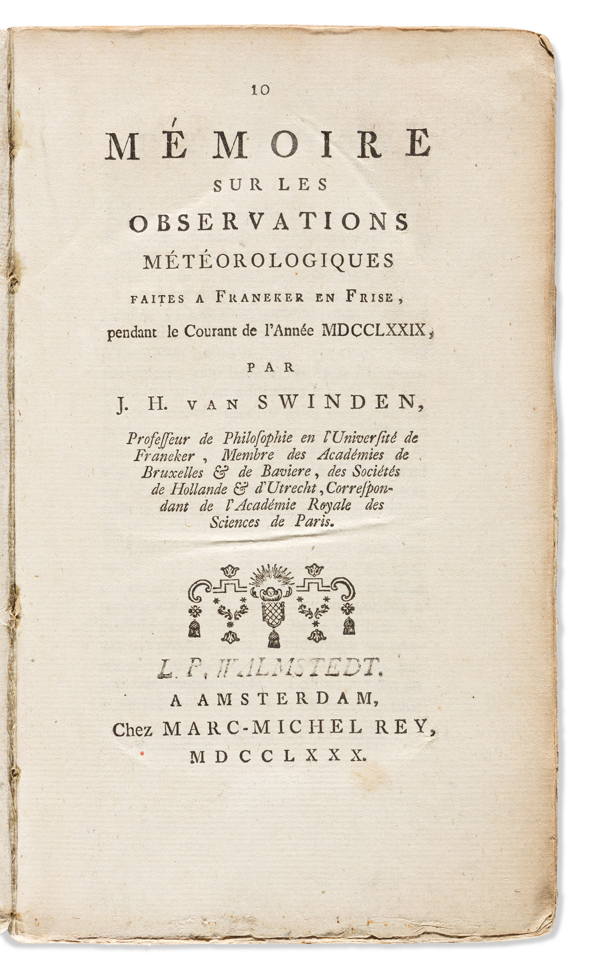 van Swinden, Jean Henri (1746-1823) Mémoire sur les Observations Météorologiques.